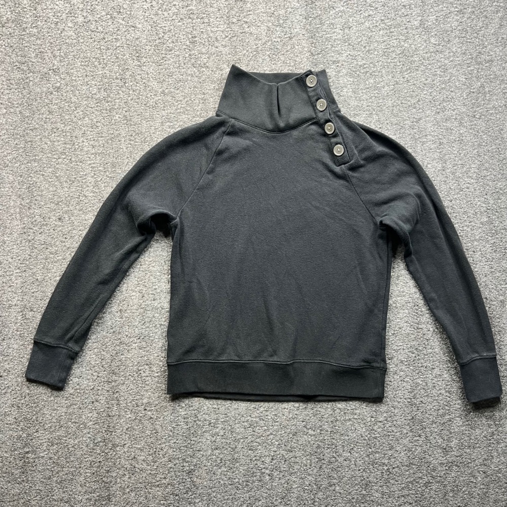 J.Crew Sweatshirt Womens XS Black Button Neck Raglan Cotton AC689 SP22